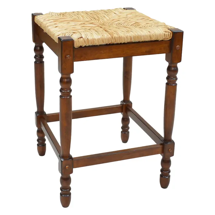 24" Natural And Chestnut Solid Wood Backless Counter Height Bar Chair