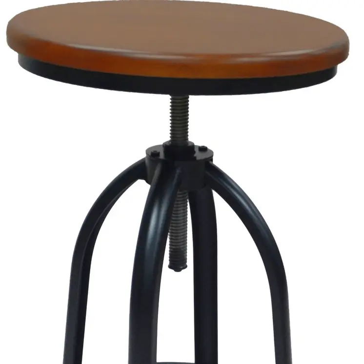 23" Chestnut And Black Steel Swivel Backless Adjustable Height Bar Chair
