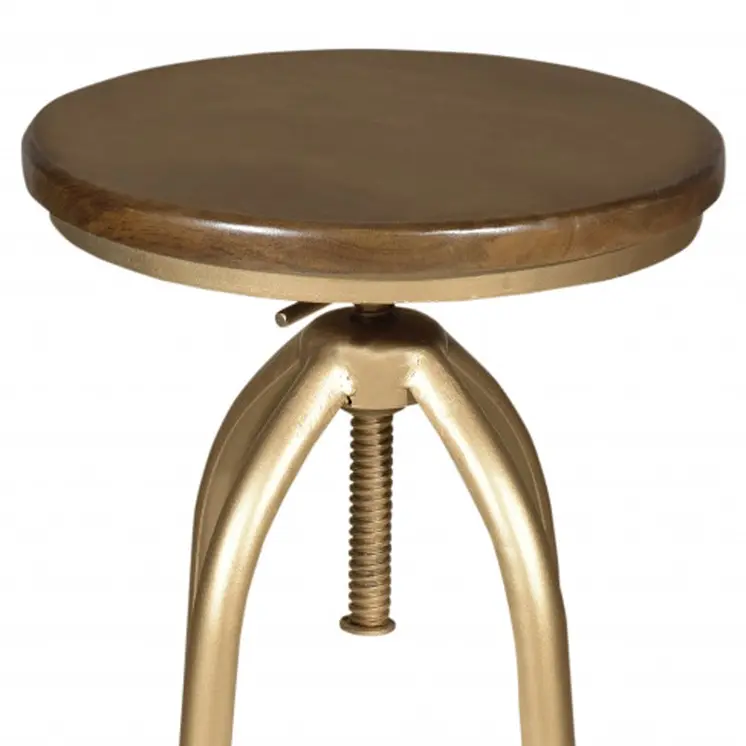 23" Brown And Gold Steel Swivel Backless Adjustable Height Bar Chair