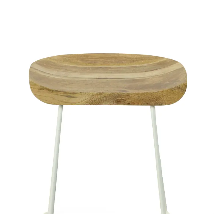 Set of Two 25" Natural and White Solid Wood and Steel Backless Counter Height Bar Chairs