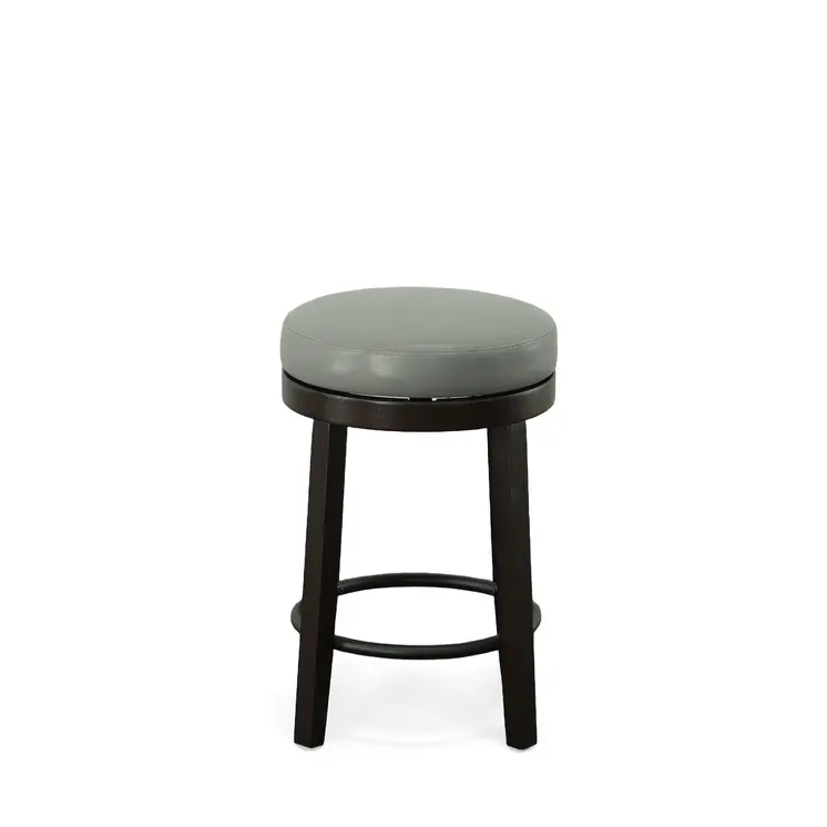 Set of Two 24" Gray and Espresso Faux Leather and Solid Wood Backless Counter Height Swivel Bar Chairs