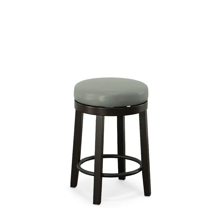 Set of Two 24" Gray and Espresso Faux Leather and Solid Wood Backless Counter Height Swivel Bar Chairs