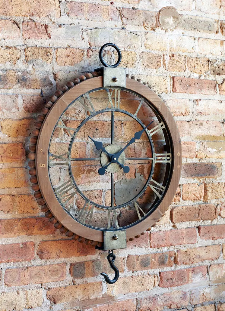 22"  Natural Solid Wood and Metal Analog Round Wall Clock
