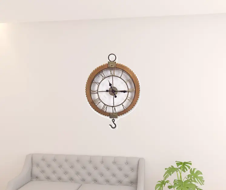 22"  Natural Solid Wood and Metal Analog Round Wall Clock