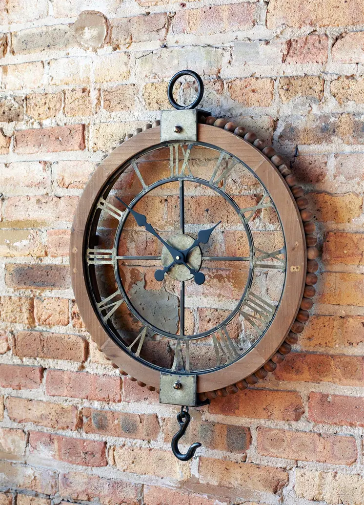 22"  Natural Solid Wood and Metal Analog Round Wall Clock