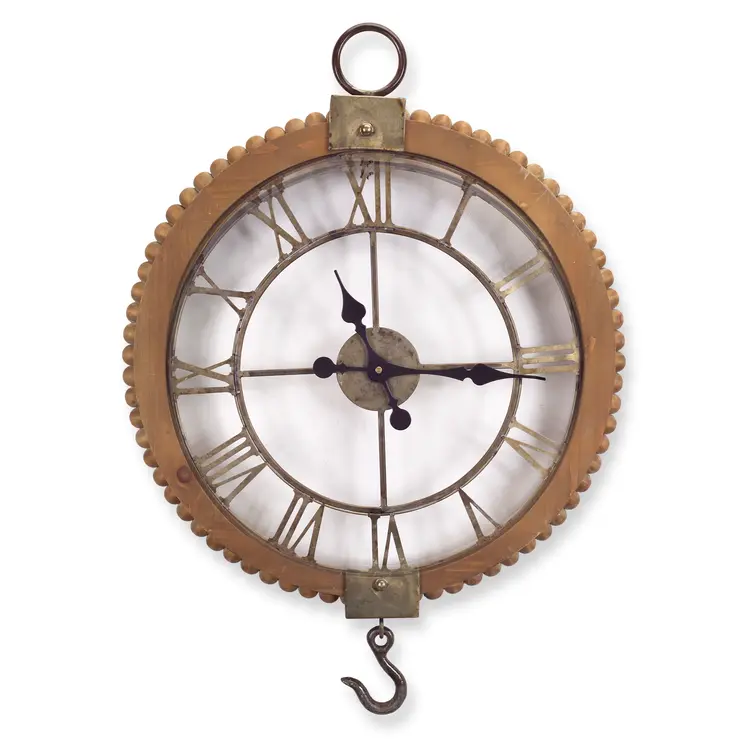 22"  Natural Solid Wood and Metal Analog Round Wall Clock