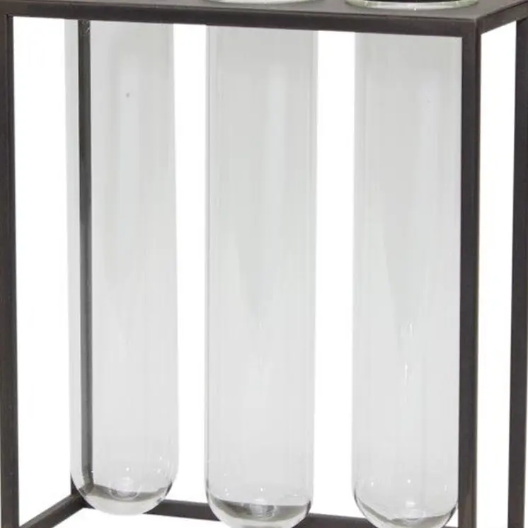 9" Clear And Brown Cylinder Metal Table Vase