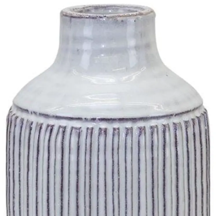 10" Off White Terracotta Striped Cylinder Table Vase
