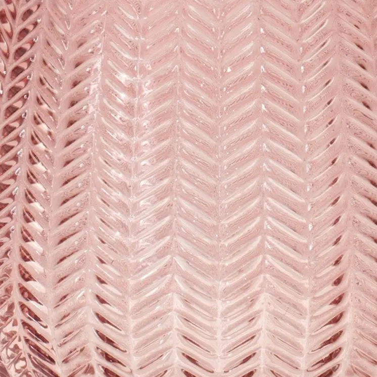 8" Pink Glass Textured Leaf Pattern Round Table Vase