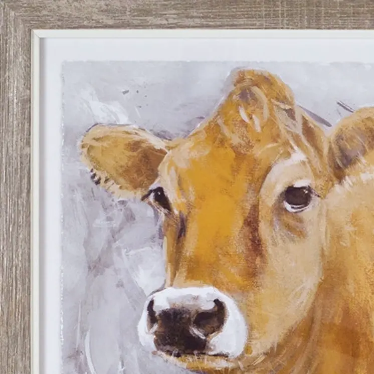 Set of Three Brown Cow Wood Square Framed Art