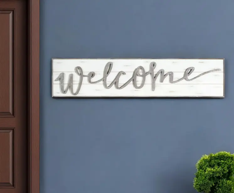11" X 48" White And Gray Welcome Sign Wood Wall Decor