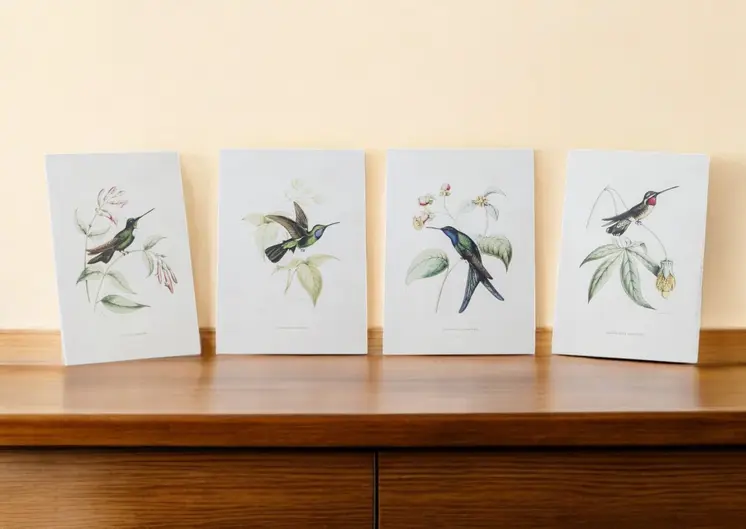 Set of Four White Hummingbird Framed Art