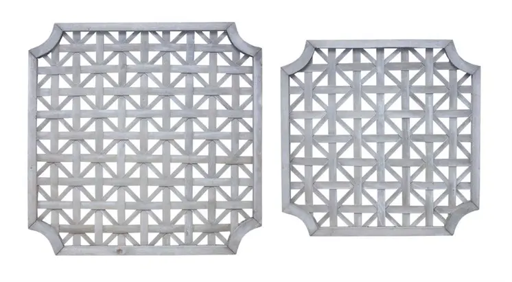 Set of Two Gray Geometric Solid Wood Square Framed Art