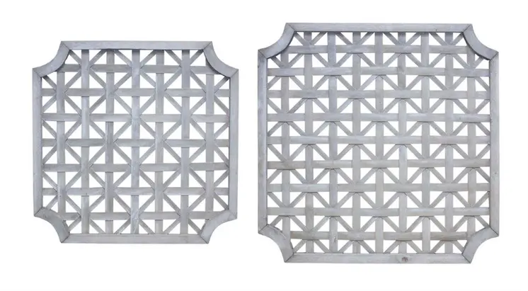 Set of Two Gray Geometric Solid Wood Square Framed Art