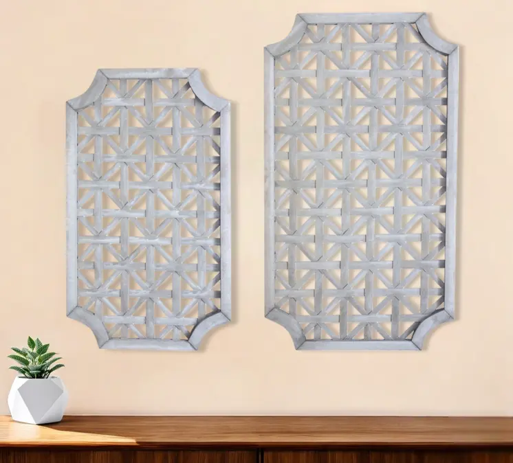 Set of Two Gray Geometric Solid Wood Framed Art