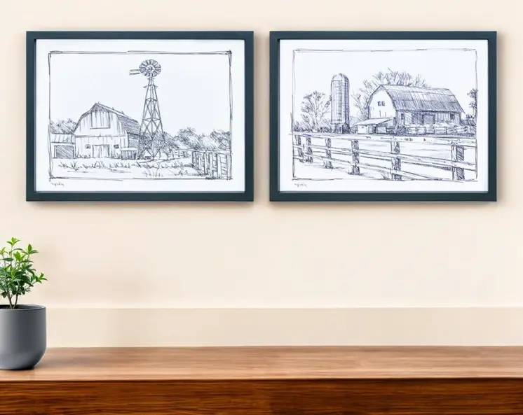 Set of Two Black And White Framed Art