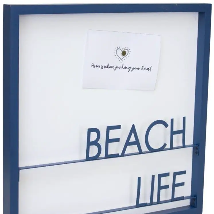 16" X 16" Blue Beach Life Wood and Metal Square Framed Art