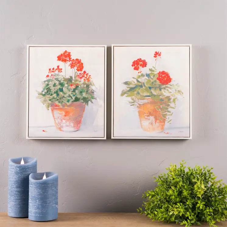 Set of Two White Brown And Red Flower Framed Art