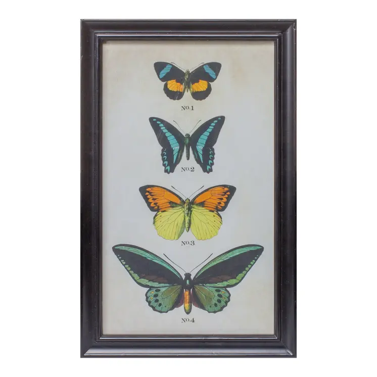 Set of Two Black Blue And Green Butterfly Solid Wood Framed Art