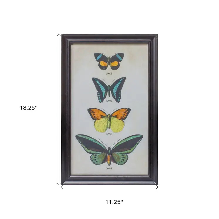 Set of Two Black Blue And Green Butterfly Solid Wood Framed Art
