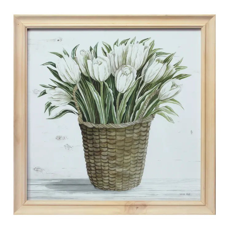 Set of Two Natural And Green Bouquet Floral Solid Wood Square Framed Art