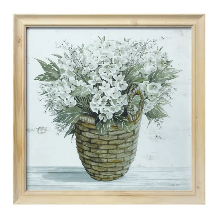 Set of Two Natural And Green Bouquet Floral Solid Wood Square Framed Art