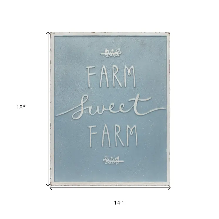 Set of Two Blue And White Farm Sweet Farm Metal Wall Decor
