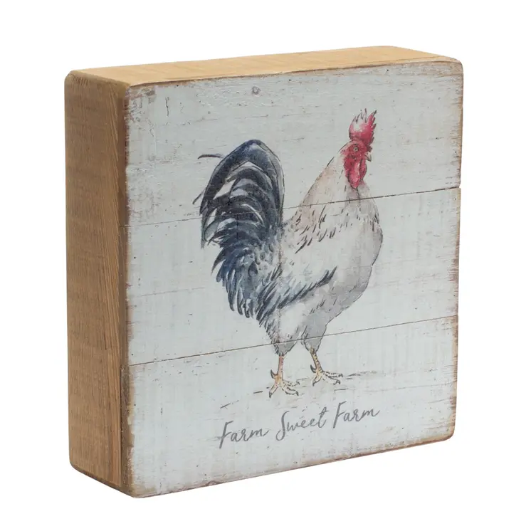 Set of Four White And Natural Farm Animals Wood Square Framed Art