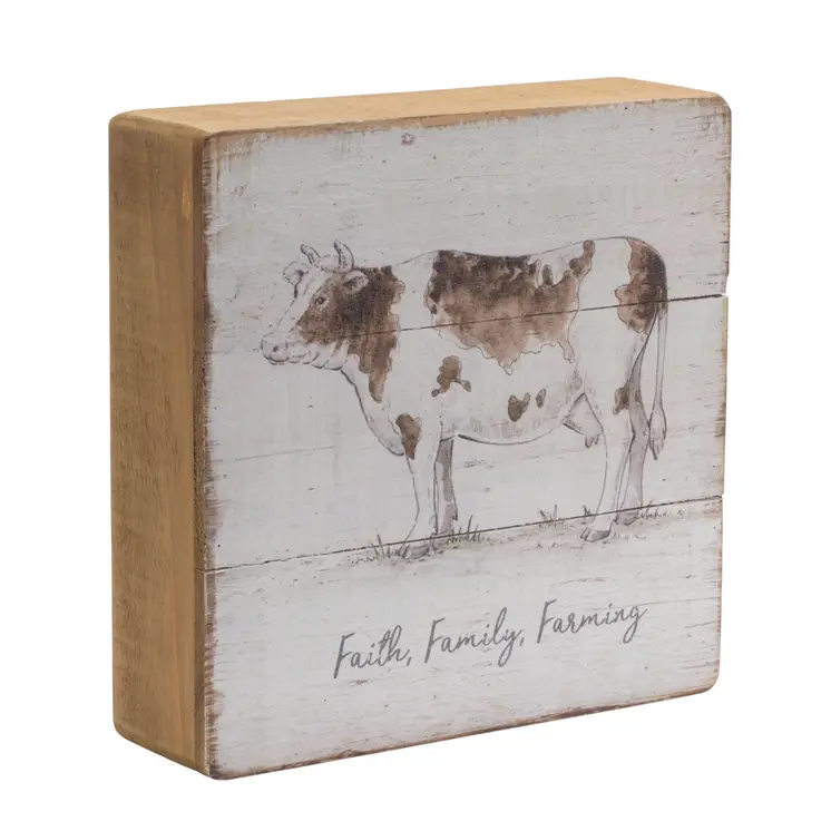 Set of Four White And Natural Farm Animals Wood Square Framed Art