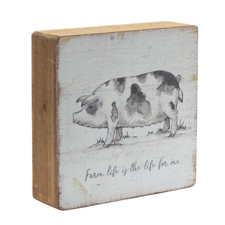 Set of Four White And Natural Farm Animals Wood Square Framed Art