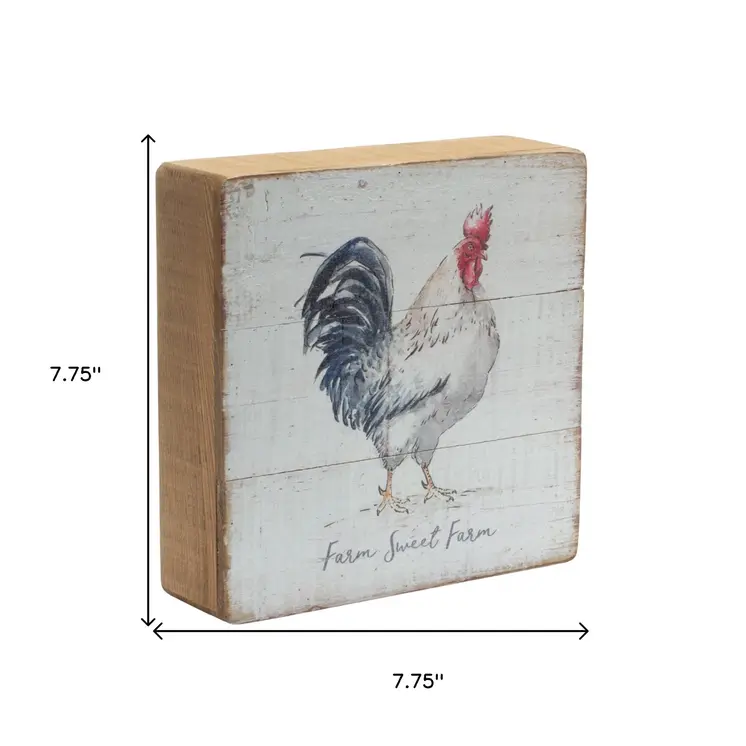 Set of Four White And Natural Farm Animals Wood Square Framed Art