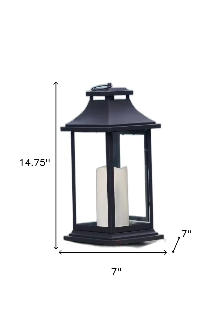 Set of Two Black Distressed Plastic Floor Lantern Candle Holders With Candle