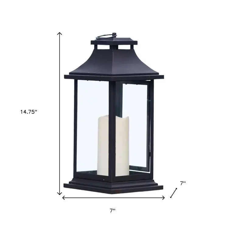 Set of Two Black Floor Lantern Candle Holders With Candles