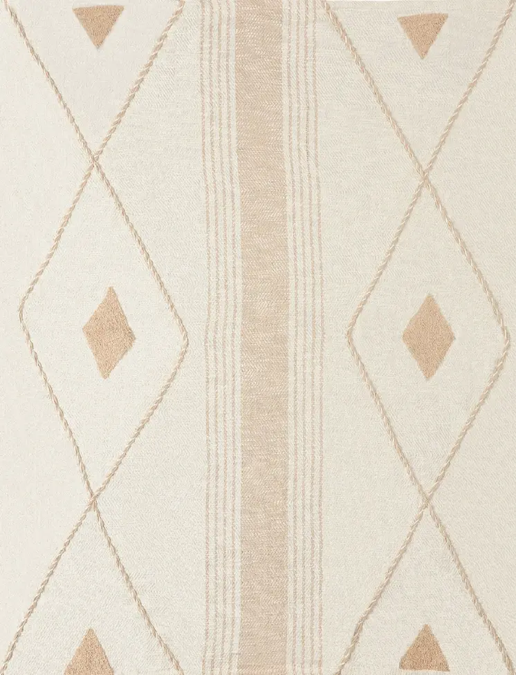 60" X 50" Beige Woven Cotton Striped Throw Blanket with Fringe