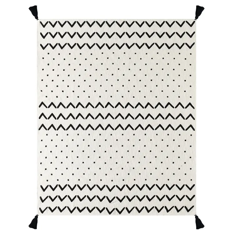 50" X 60" Black and White Woven Cotton Chevron Throw Blanket with Tassels