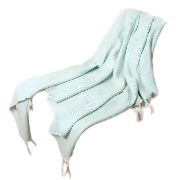 50" X 60" Teal Blue Woven Cotton Herringbone Throw Blanket with Fringe