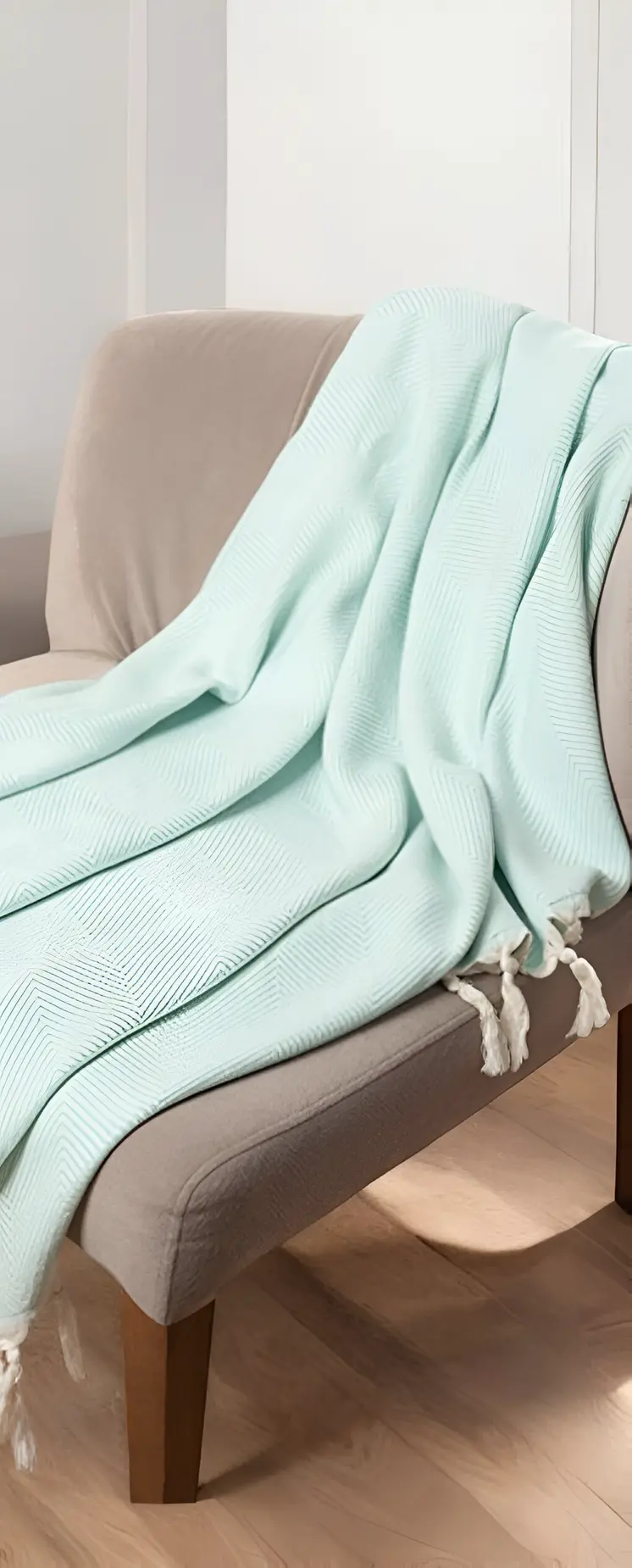 50" X 60" Teal Blue Woven Cotton Herringbone Throw Blanket with Fringe