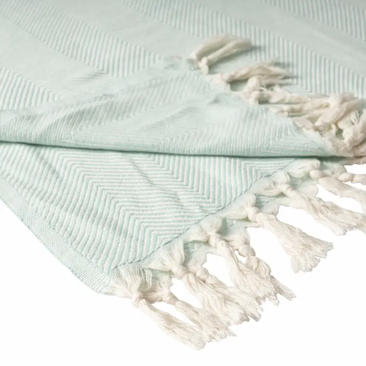 50" X 60" Teal Blue Woven Cotton Herringbone Throw Blanket with Fringe