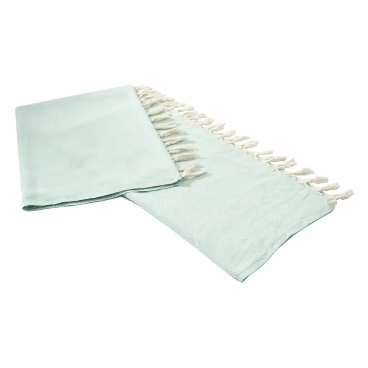 50" X 60" Teal Blue Woven Cotton Herringbone Throw Blanket with Fringe