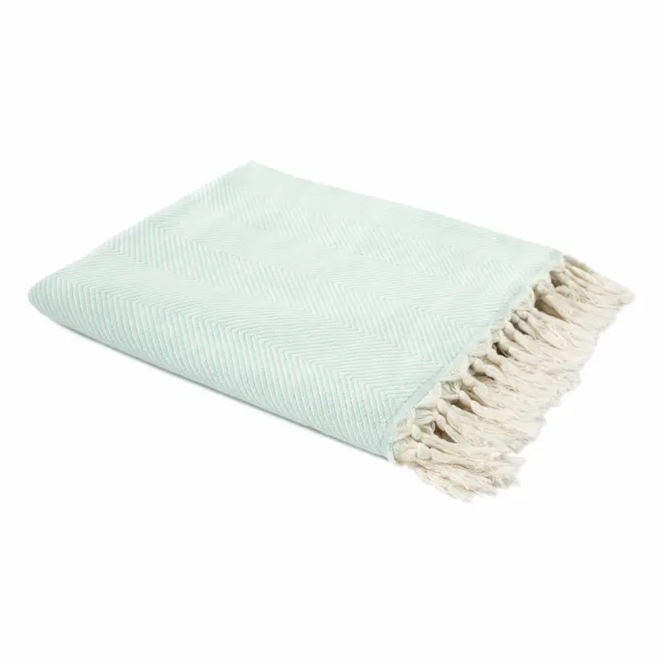 50" X 60" Teal Blue Woven Cotton Herringbone Throw Blanket with Fringe