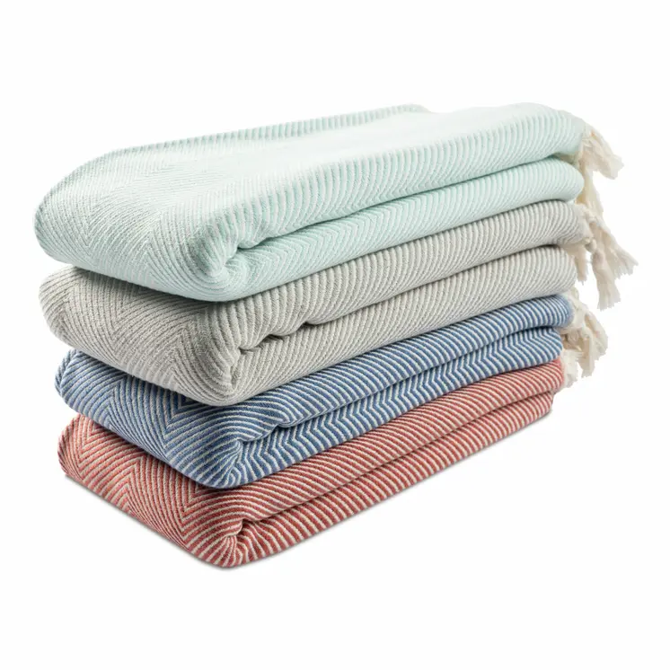 50" X 60" Teal Blue Woven Cotton Herringbone Throw Blanket with Fringe