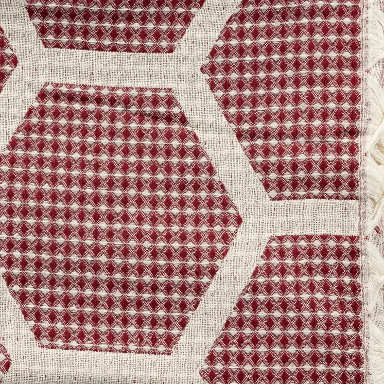 60" X 50" Red Woven Cotton Geometric Throw Blanket with Fringe