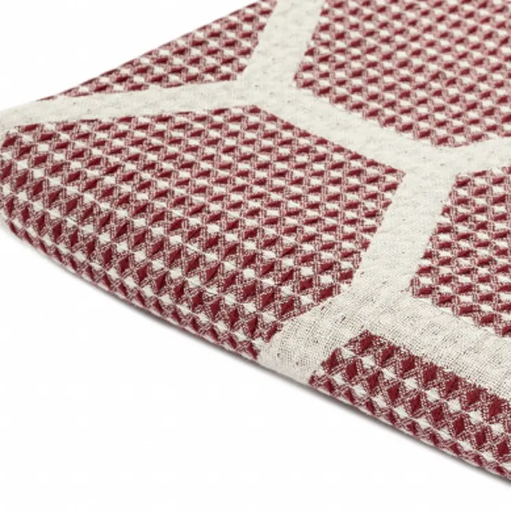 60" X 50" Red Woven Cotton Geometric Throw Blanket with Fringe