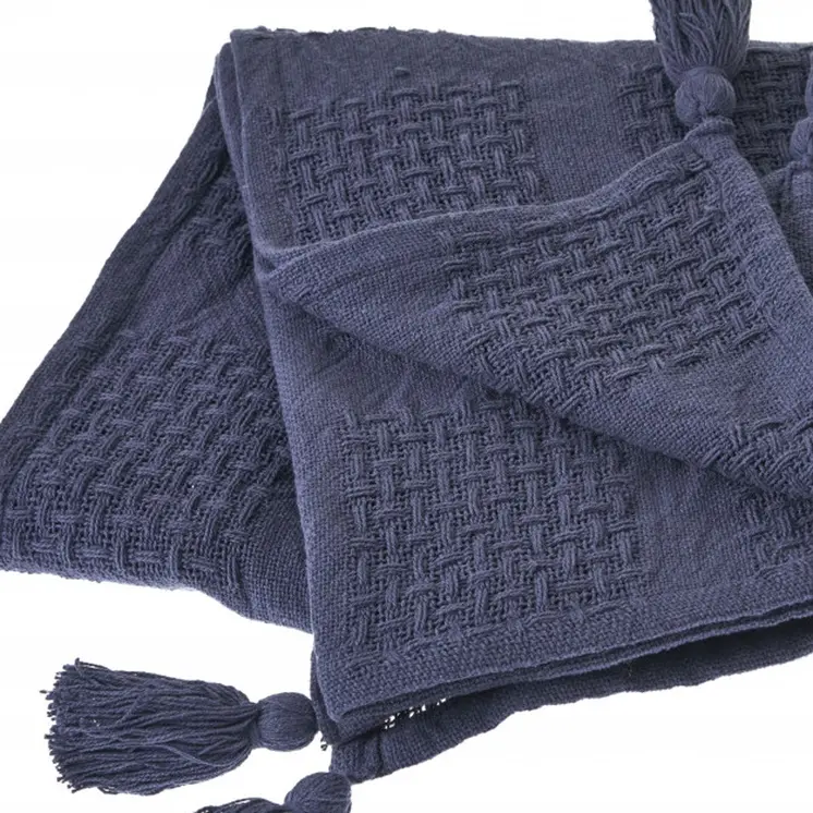 50" X 60" Blue Woven Cotton Throw Blanket with Tassels