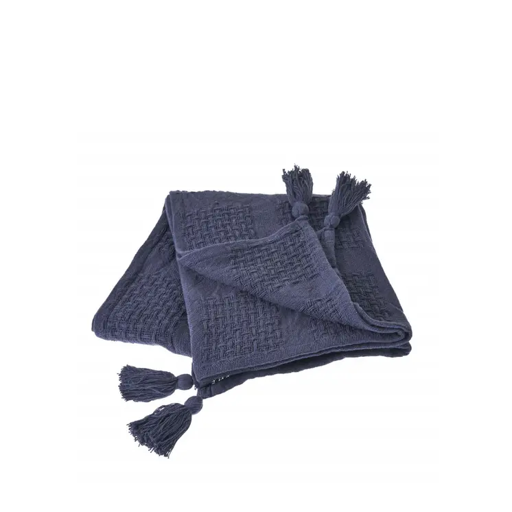 50" X 60" Blue Woven Cotton Throw Blanket with Tassels