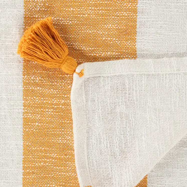 50" X 60" Yellow Woven Cotton Striped Throw Blanket with Tassels