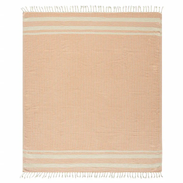 50" X 60" Orange Woven Cotton Striped Throw Blanket with Fringe