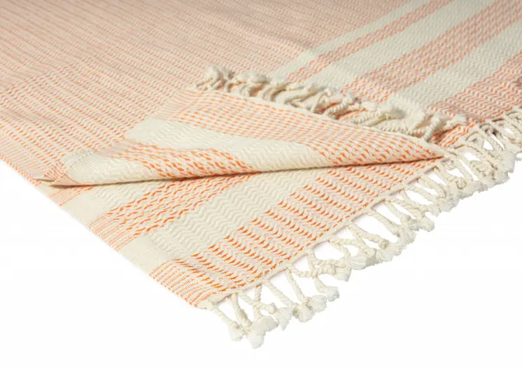 50" X 60" Orange Woven Cotton Striped Throw Blanket with Fringe