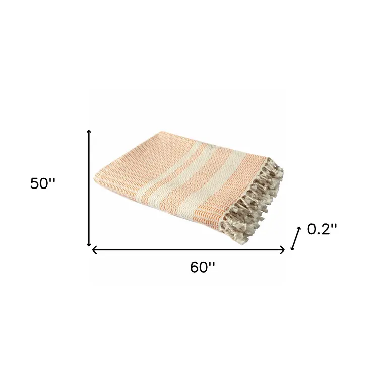 50" X 60" Orange Woven Cotton Striped Throw Blanket with Fringe