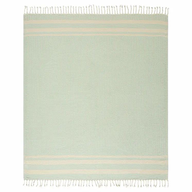 50" X 60" Turquoise Woven Cotton Striped Throw Blanket with Fringe